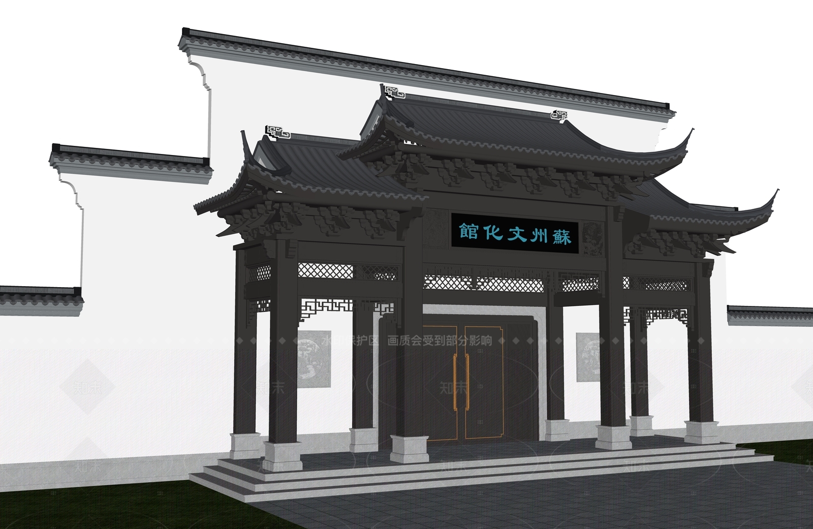 中式新中式古建筑SU模型下载【ID:1208513037】