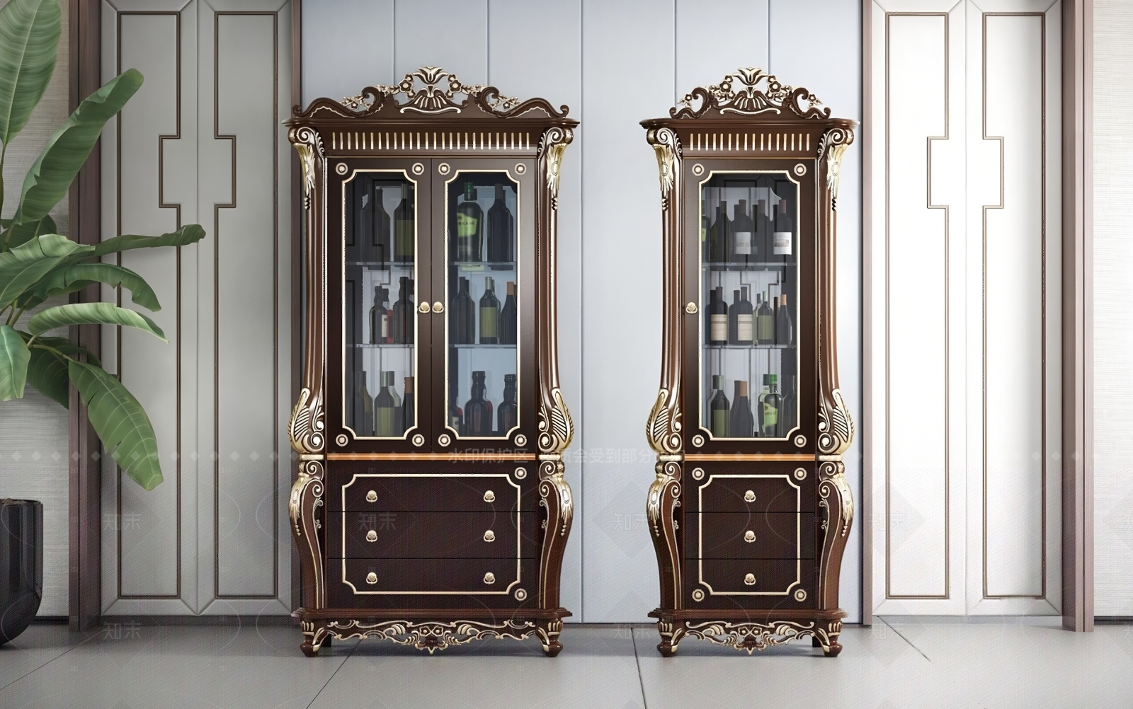 欧式法式酒柜SU模型下载【ID:1208513684】