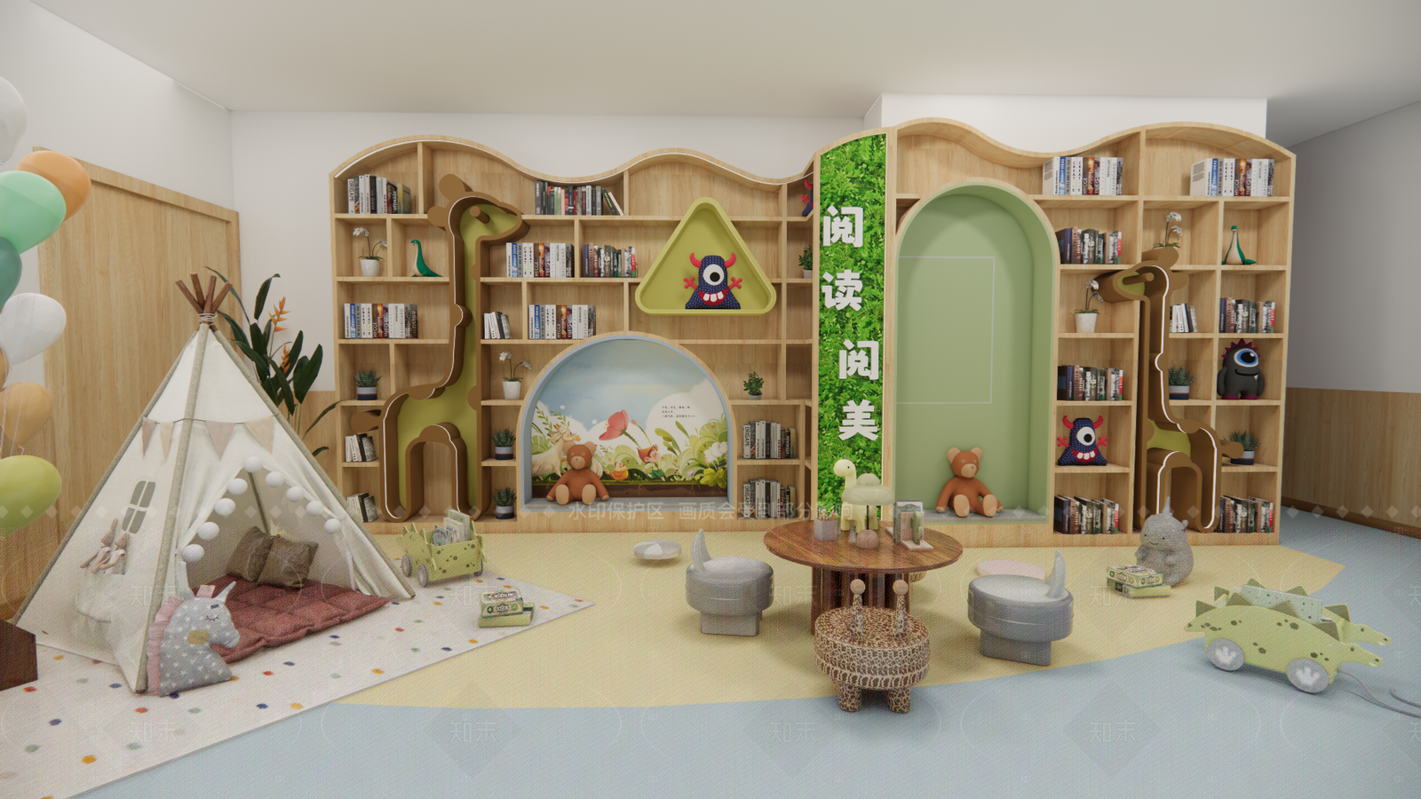 现代原木幼儿园内部SU模型下载【ID:1208514204】