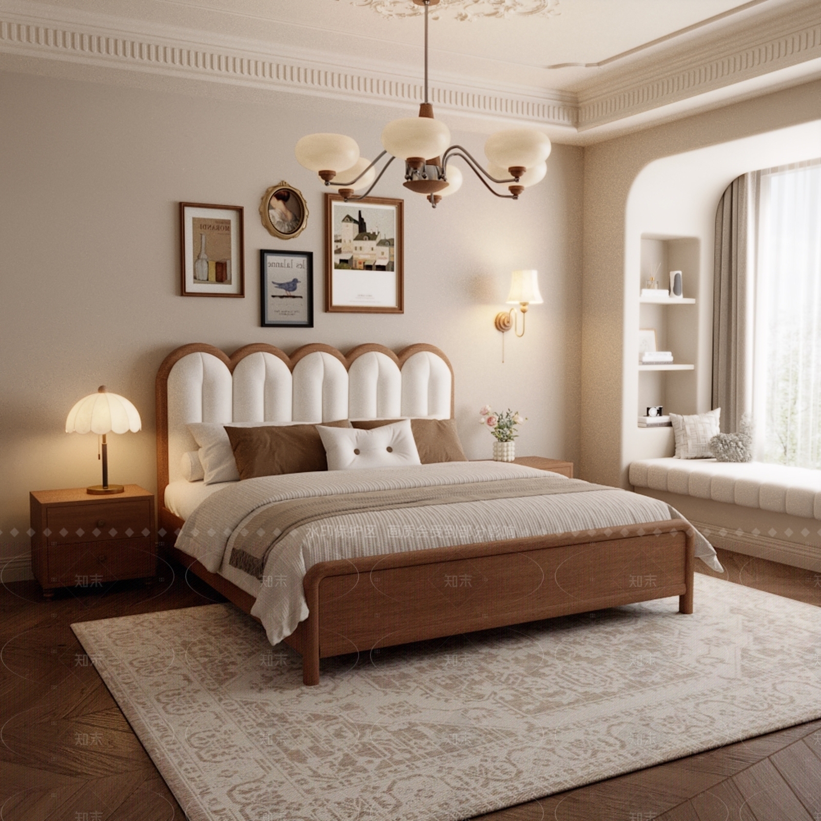 美式复古实木双人床3D模型下载【ID:1208515804】