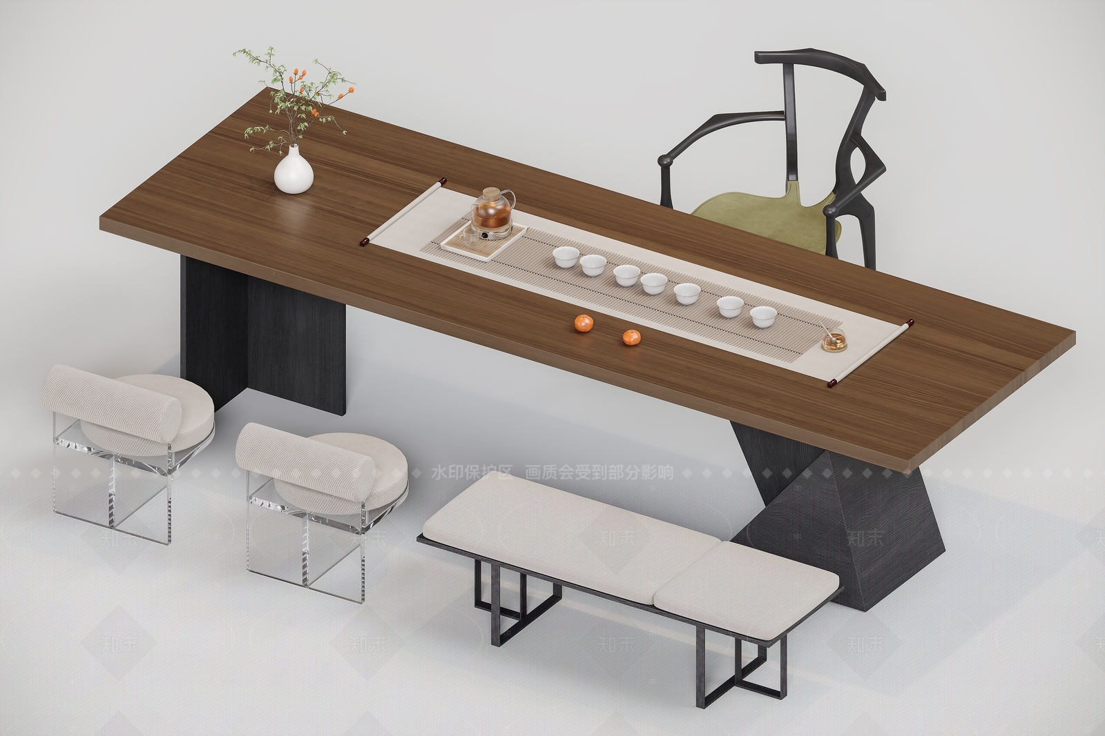 新中式茶桌椅3D模型下载【ID:1208516931】