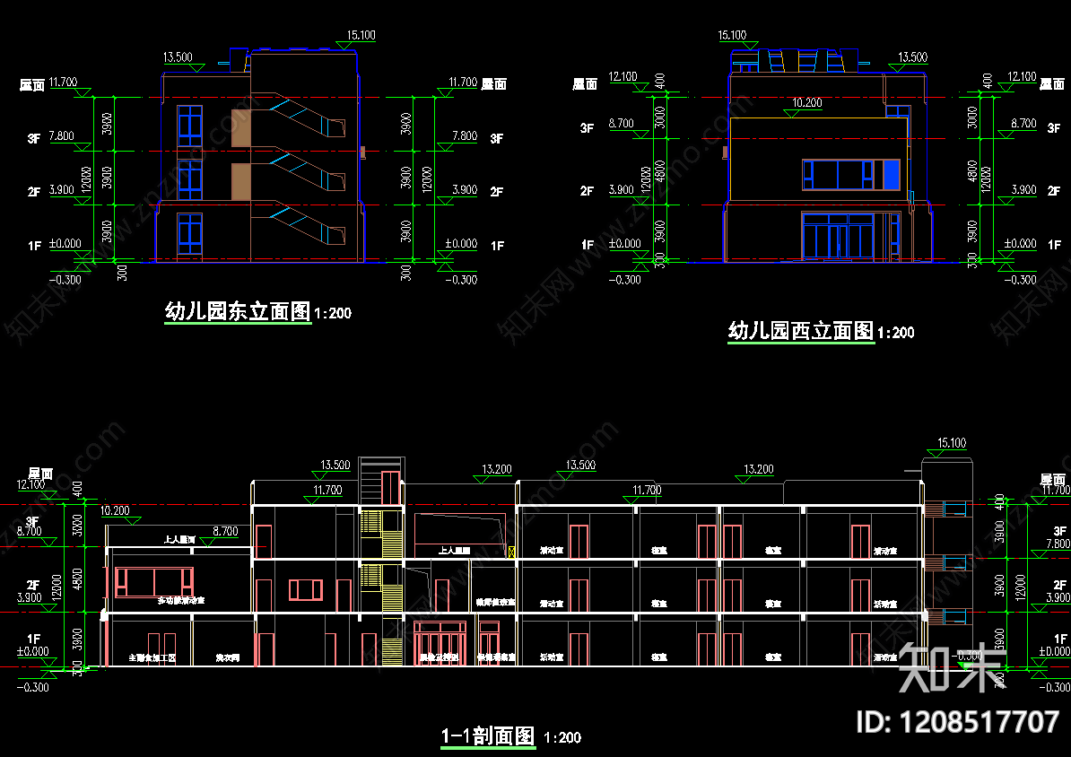 简欧幼儿园建筑cad施工图下载【ID:1208517707】