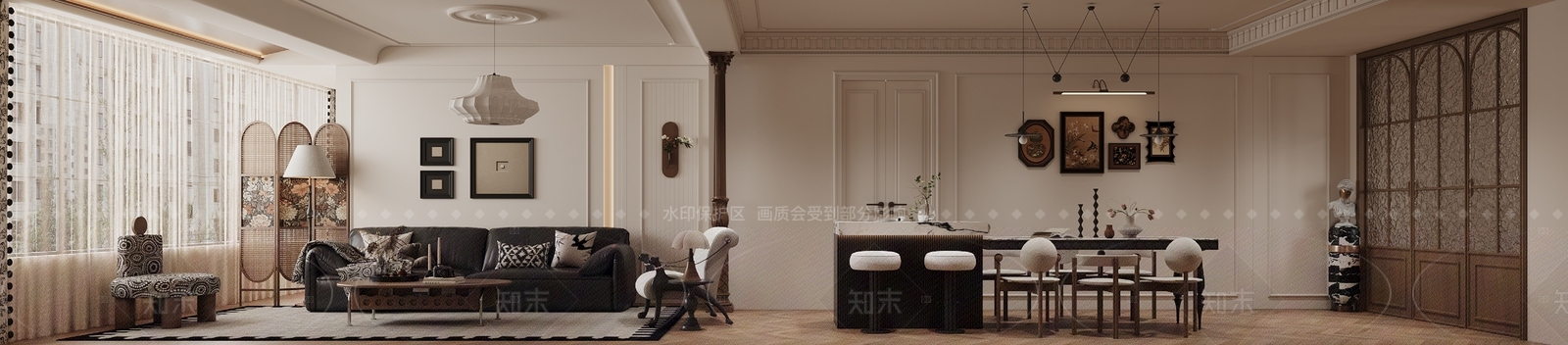 中古风大平层客餐厅3D模型下载【ID:1208518571】