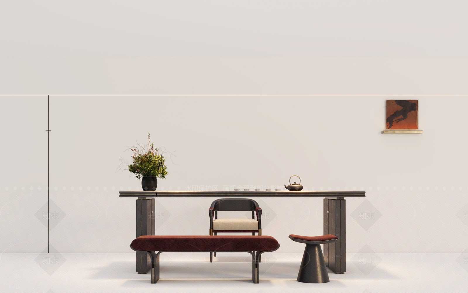 现代新中式茶桌椅SU模型下载【ID:1208525424】