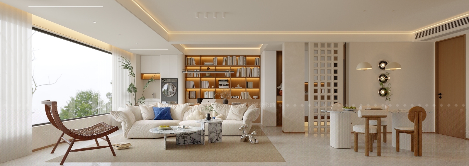 奶油风大平层客餐厅3D模型下载【ID:1208526569】