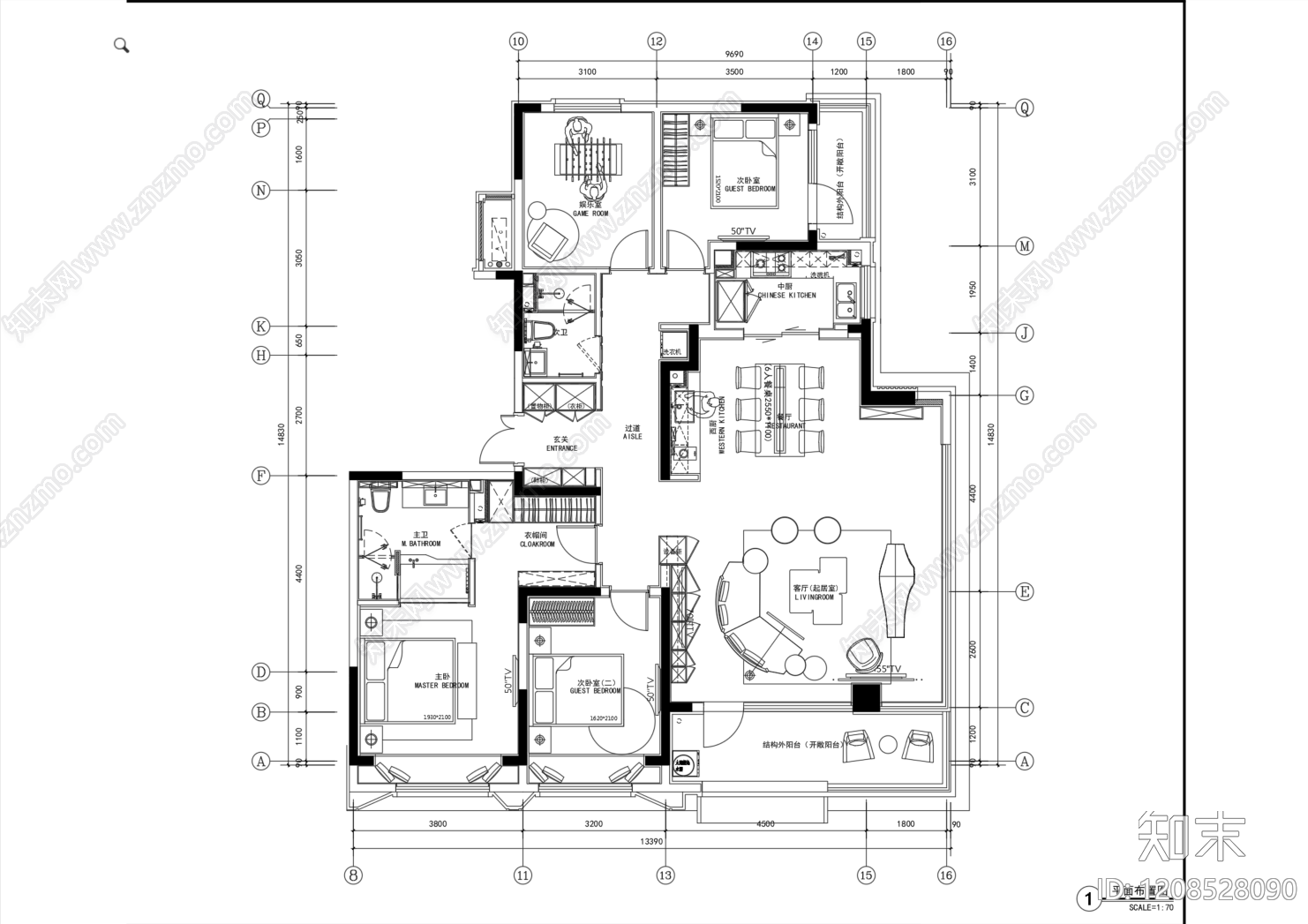 大平层cad施工图下载【ID:1208528090】
