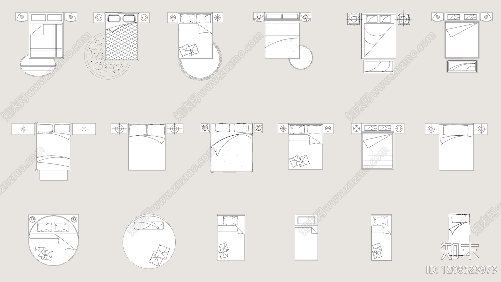 现代复古床施工图下载【ID:1208529979】