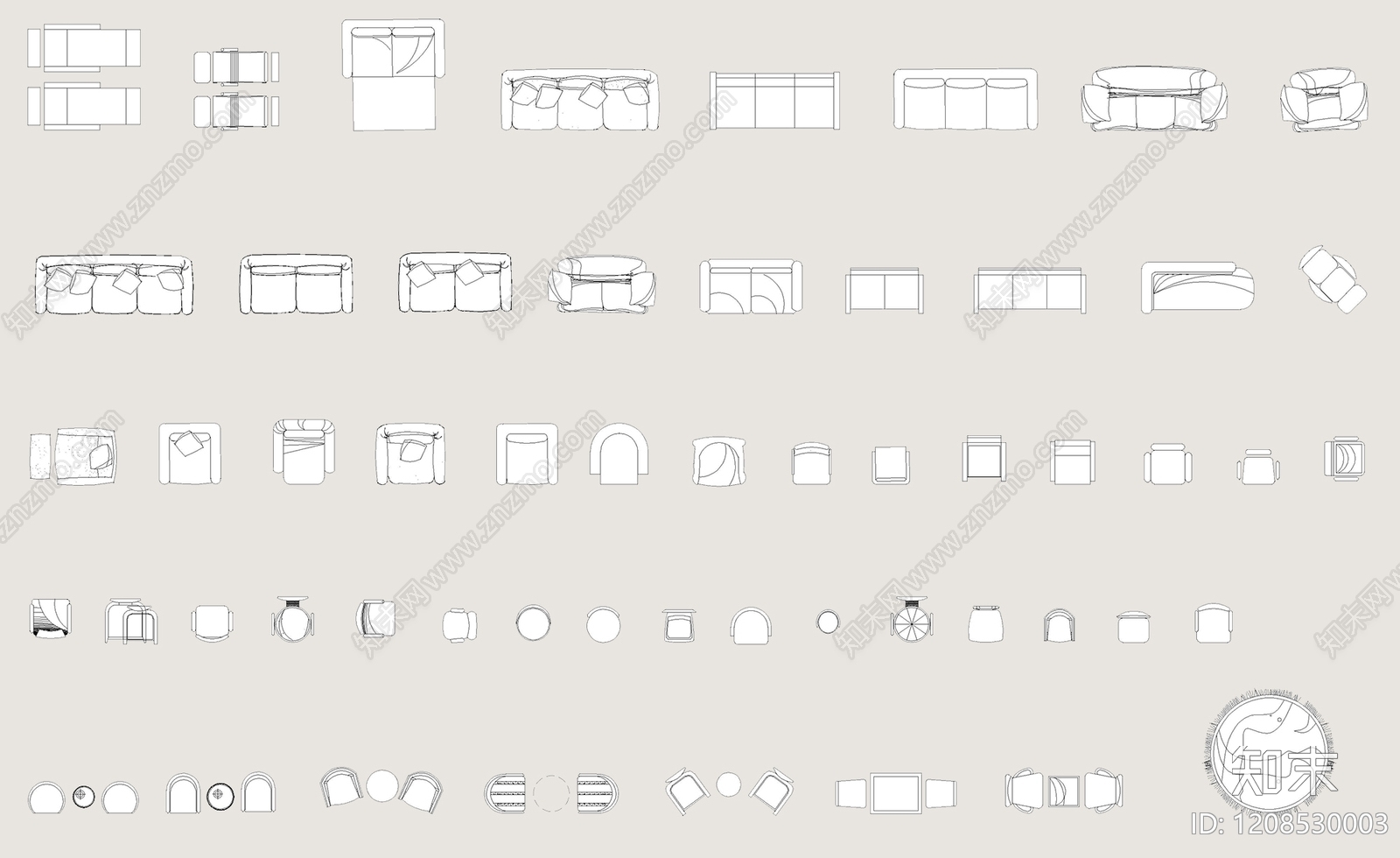 复古中古沙发施工图下载【ID:1208530003】