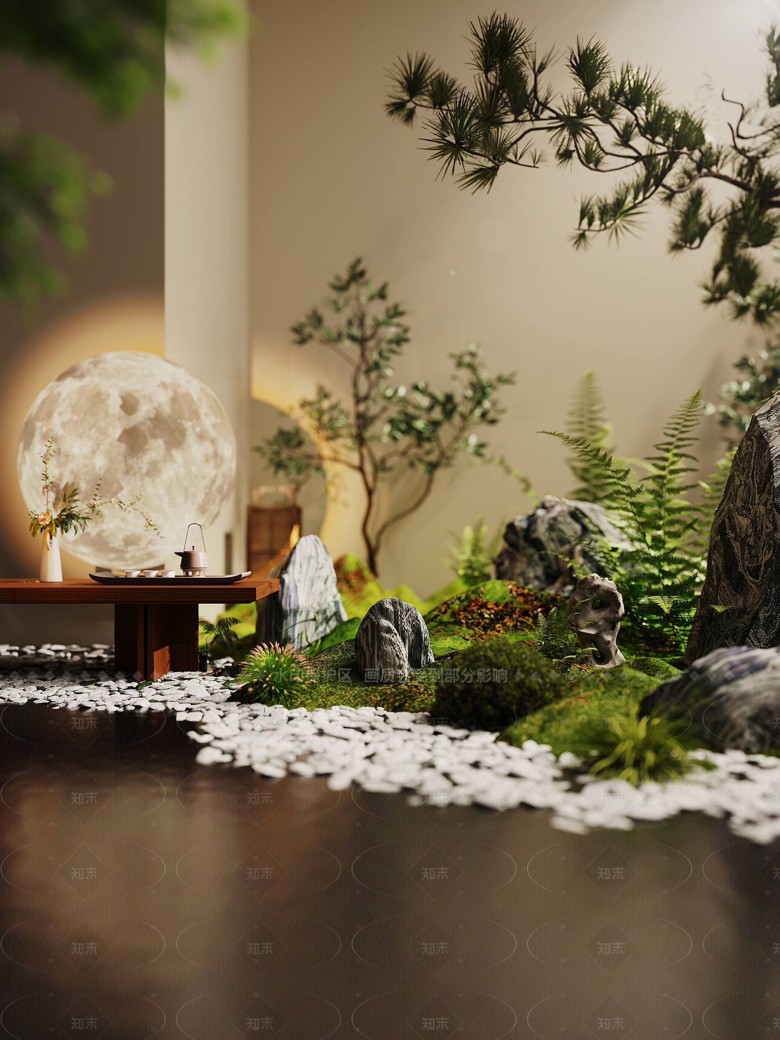 新中式禅意室内景观3D模型下载【ID:1208531540】