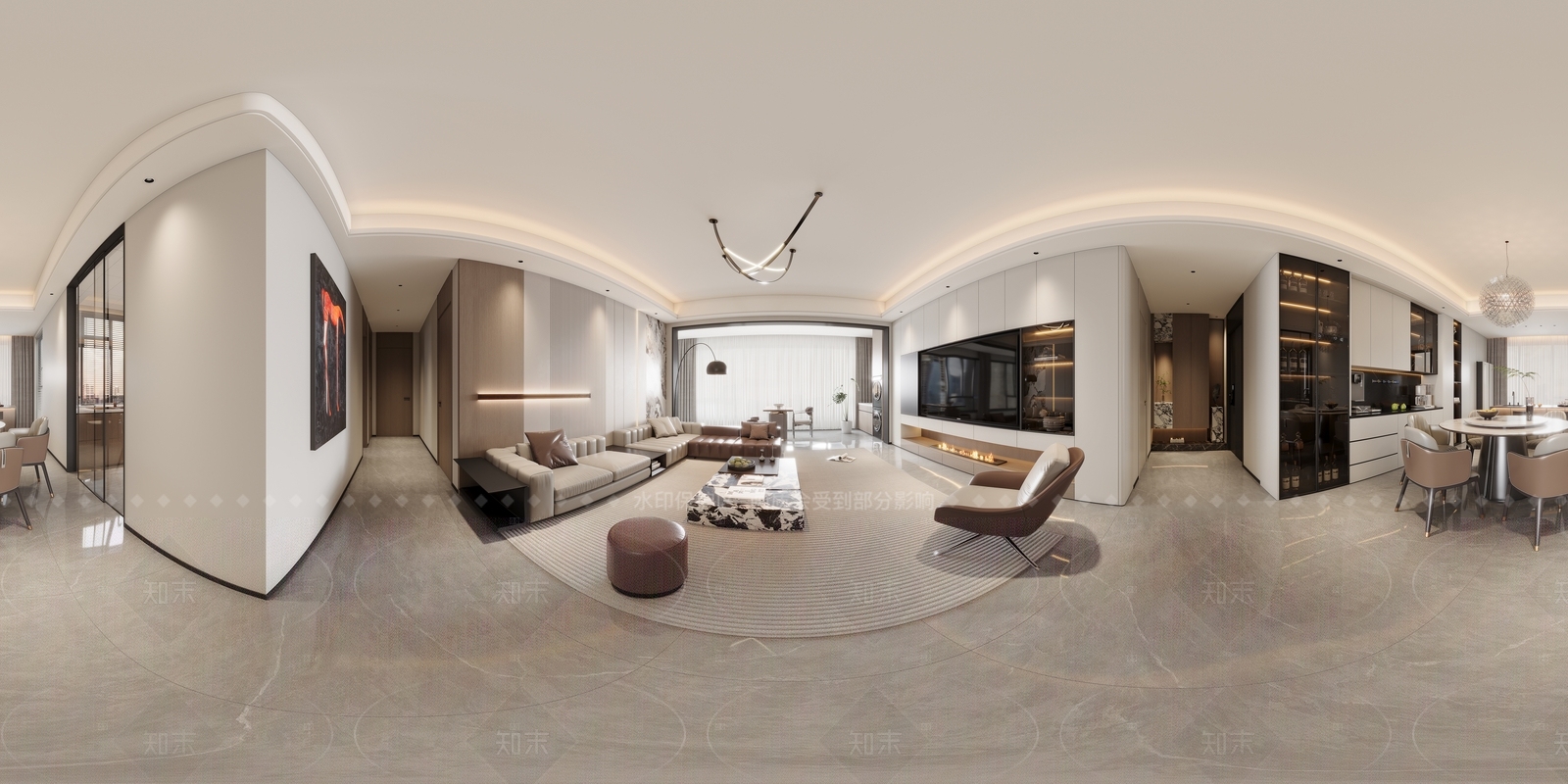 现代简约大平层客餐厅3D模型下载【ID:1208533374】