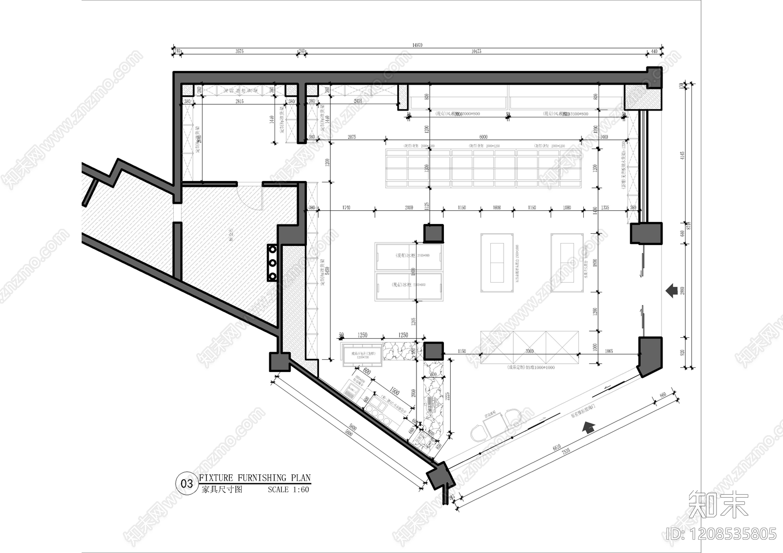 现代超市cad施工图下载【ID:1208535805】