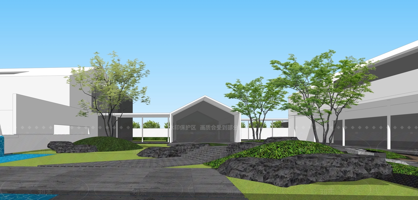 现代售楼处建筑SU模型下载【ID:1208538016】