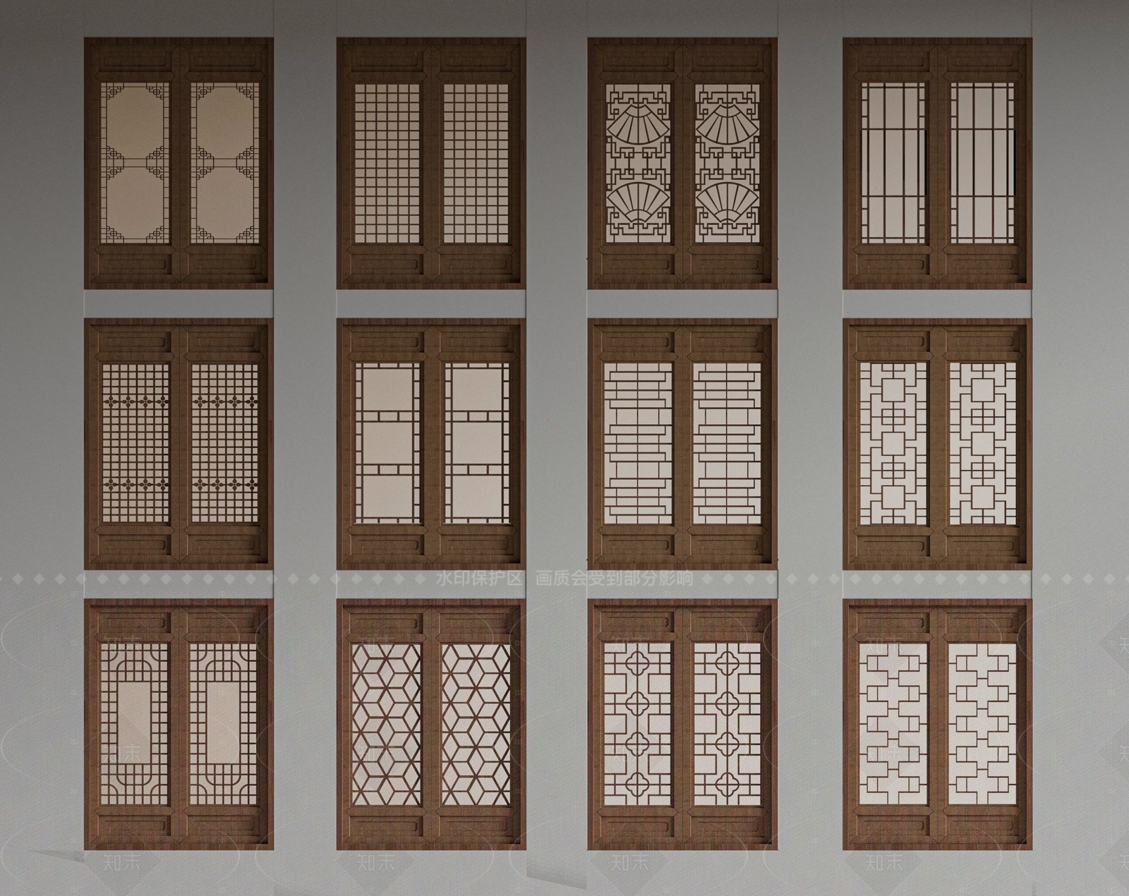 新中式中式窗户组合SU模型下载【ID:1208540374】