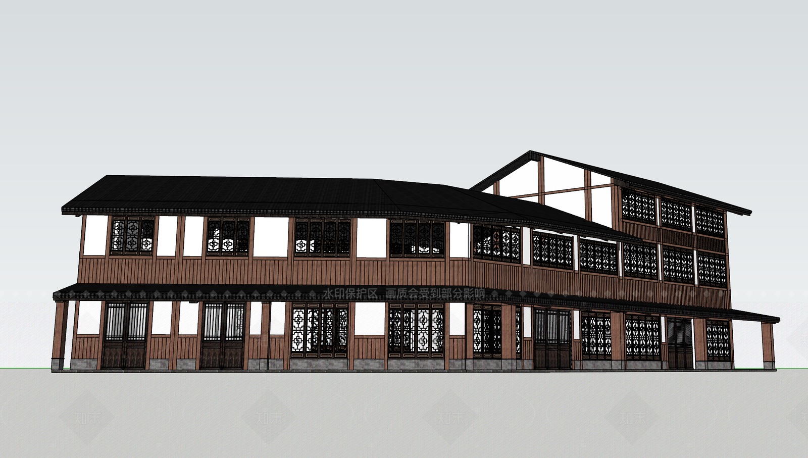 现代新中式古建筑SU模型下载【ID:1208543411】