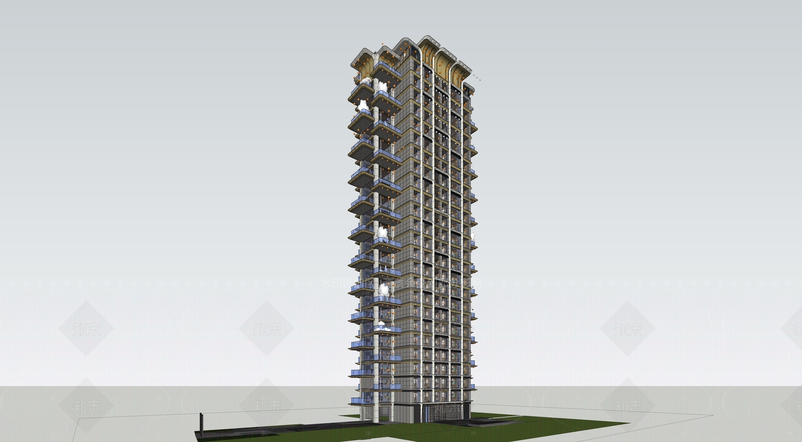 现代高层住宅SU模型下载【ID:1208544702】