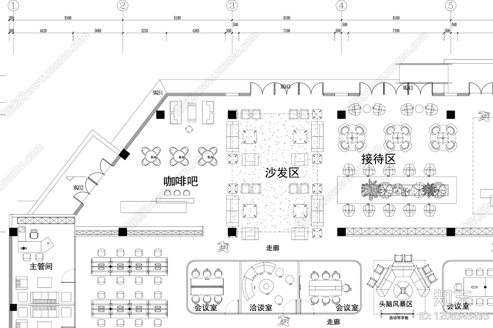 极简整体办公空间cad施工图下载【ID:1208545495】