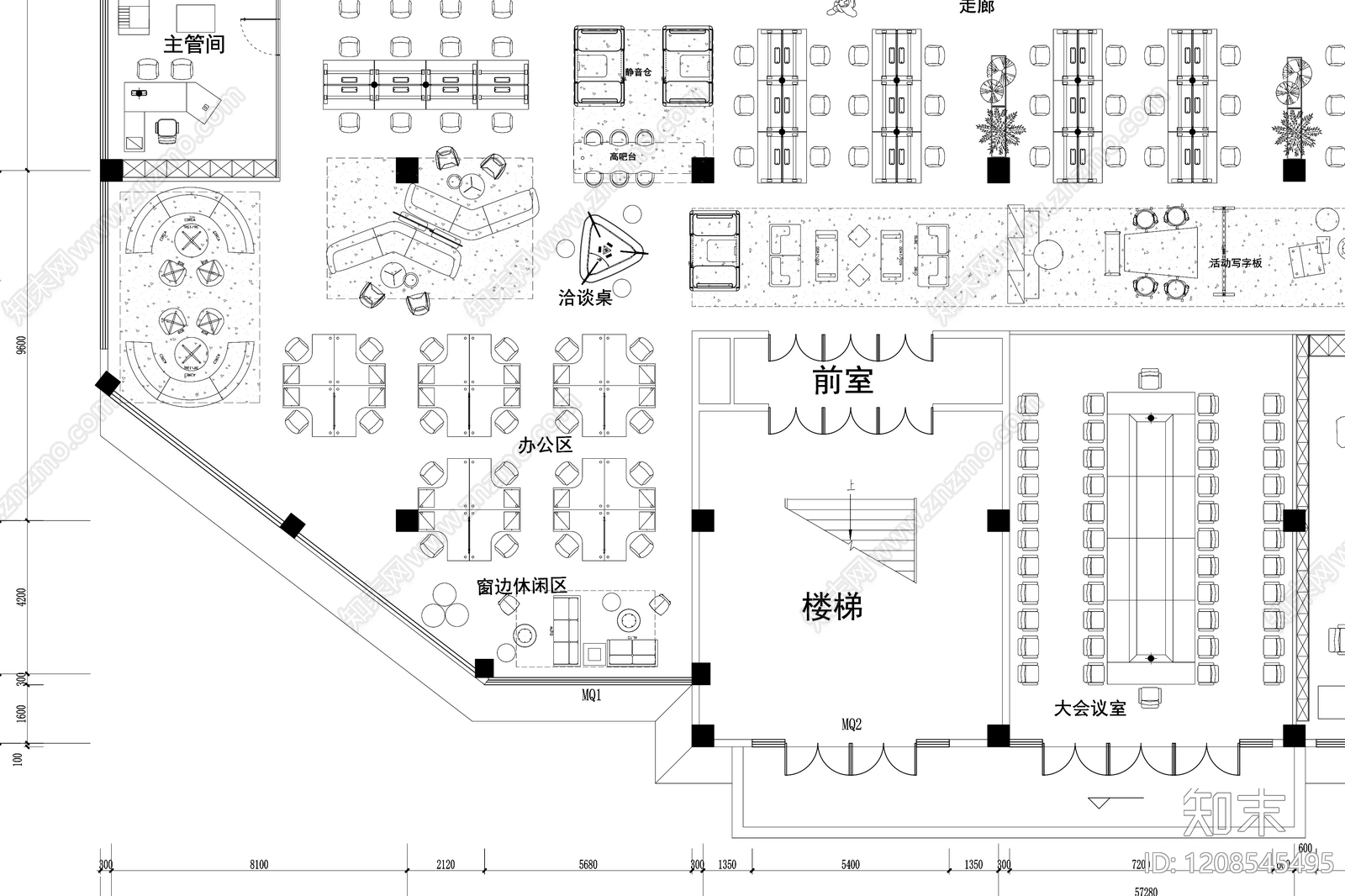 极简整体办公空间cad施工图下载【ID:1208545495】