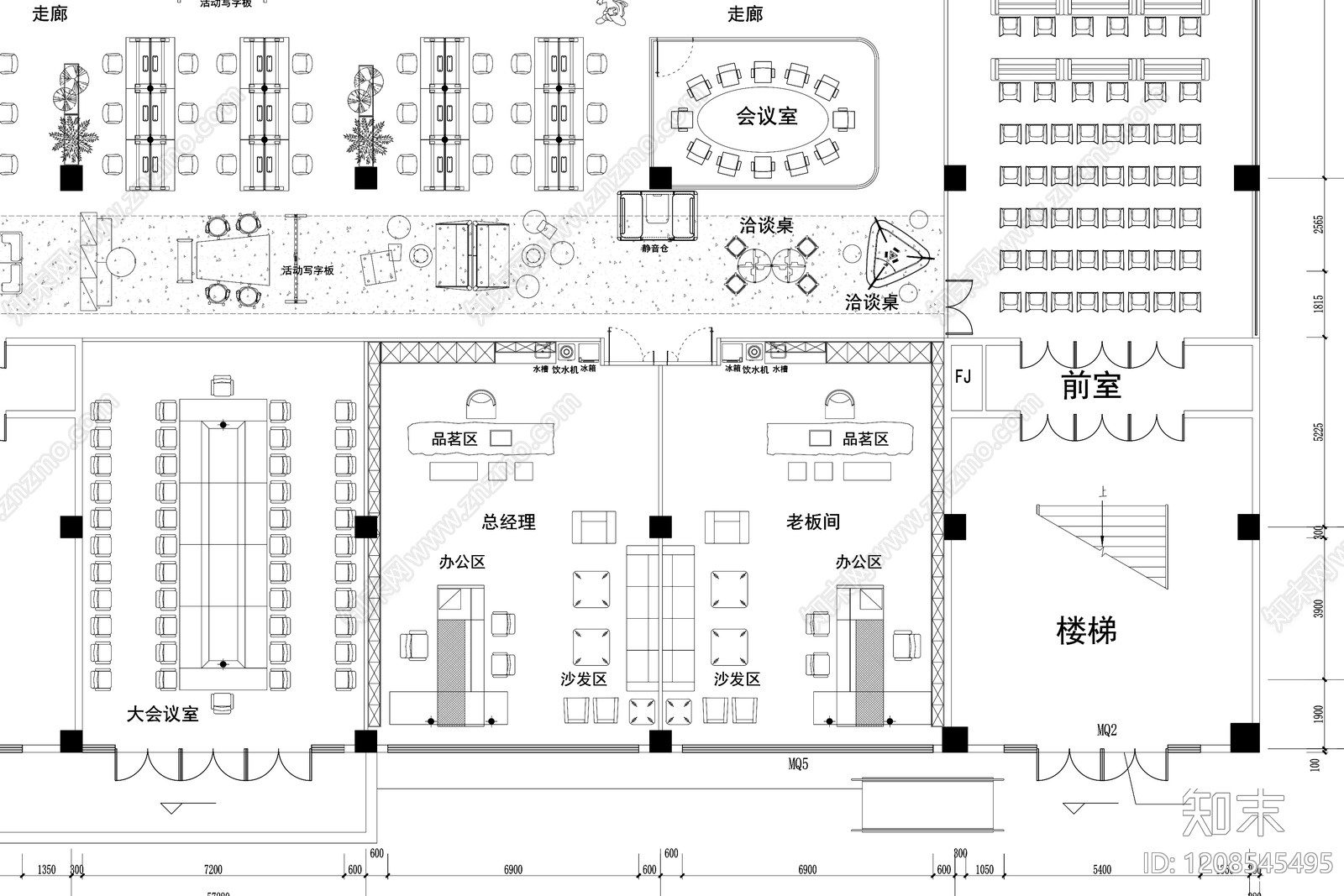 极简整体办公空间cad施工图下载【ID:1208545495】