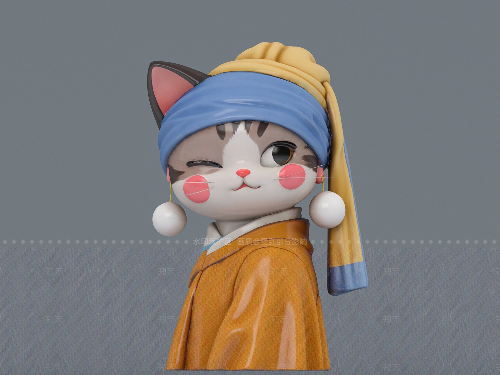 新古典卡通化雕塑摆件3D模型下载【ID:1208546979】