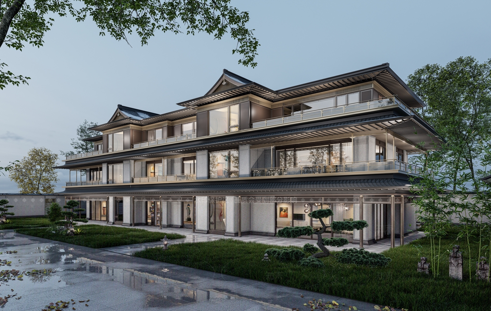 新中式联排别墅SU模型下载【ID:1208549285】