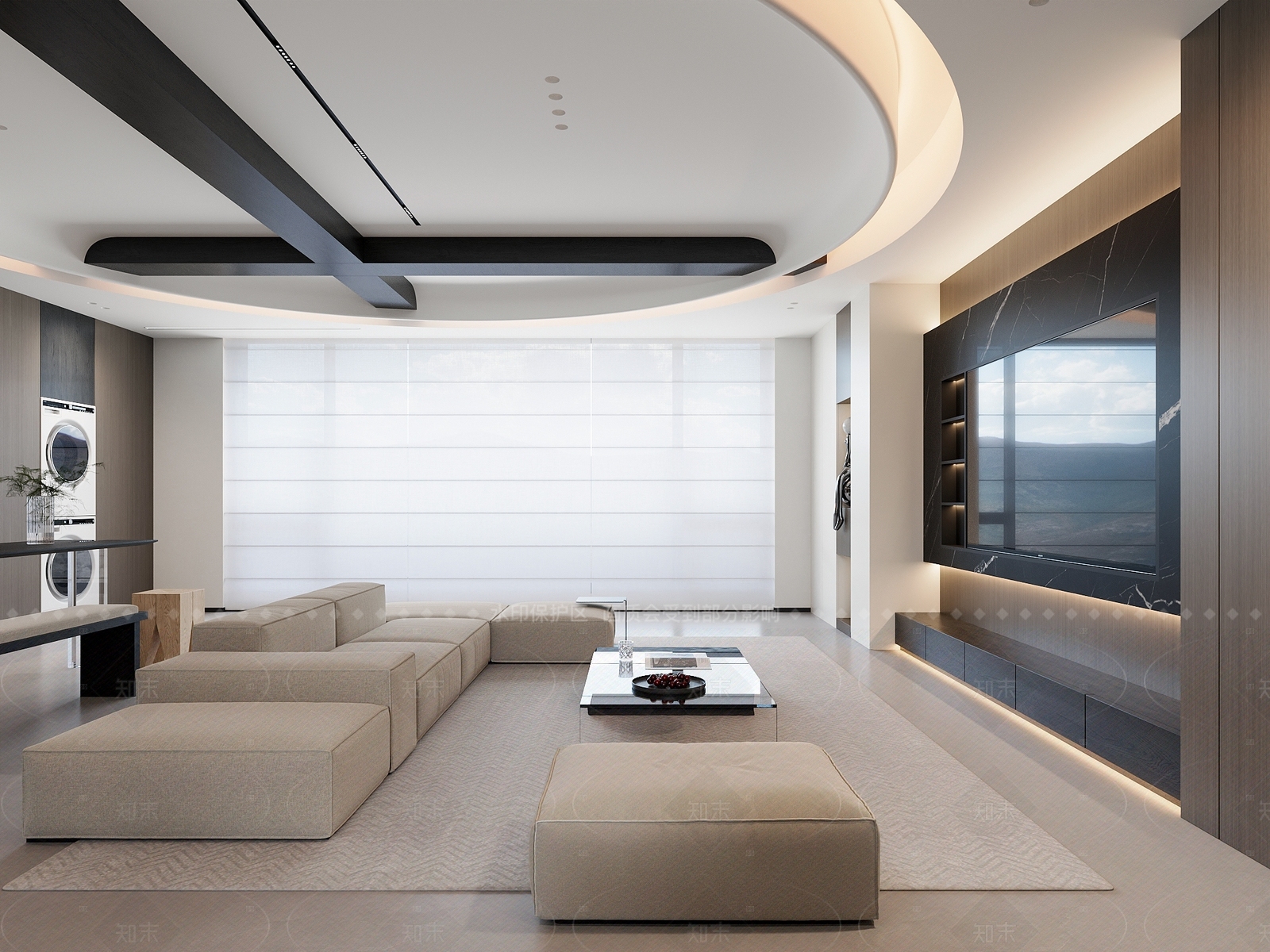 现代极简大平层客餐厅3D模型下载【ID:1208552225】