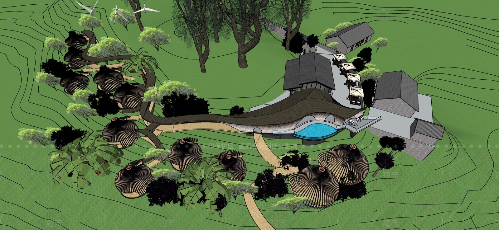 现代原木树屋SU模型下载【ID:1208556420】