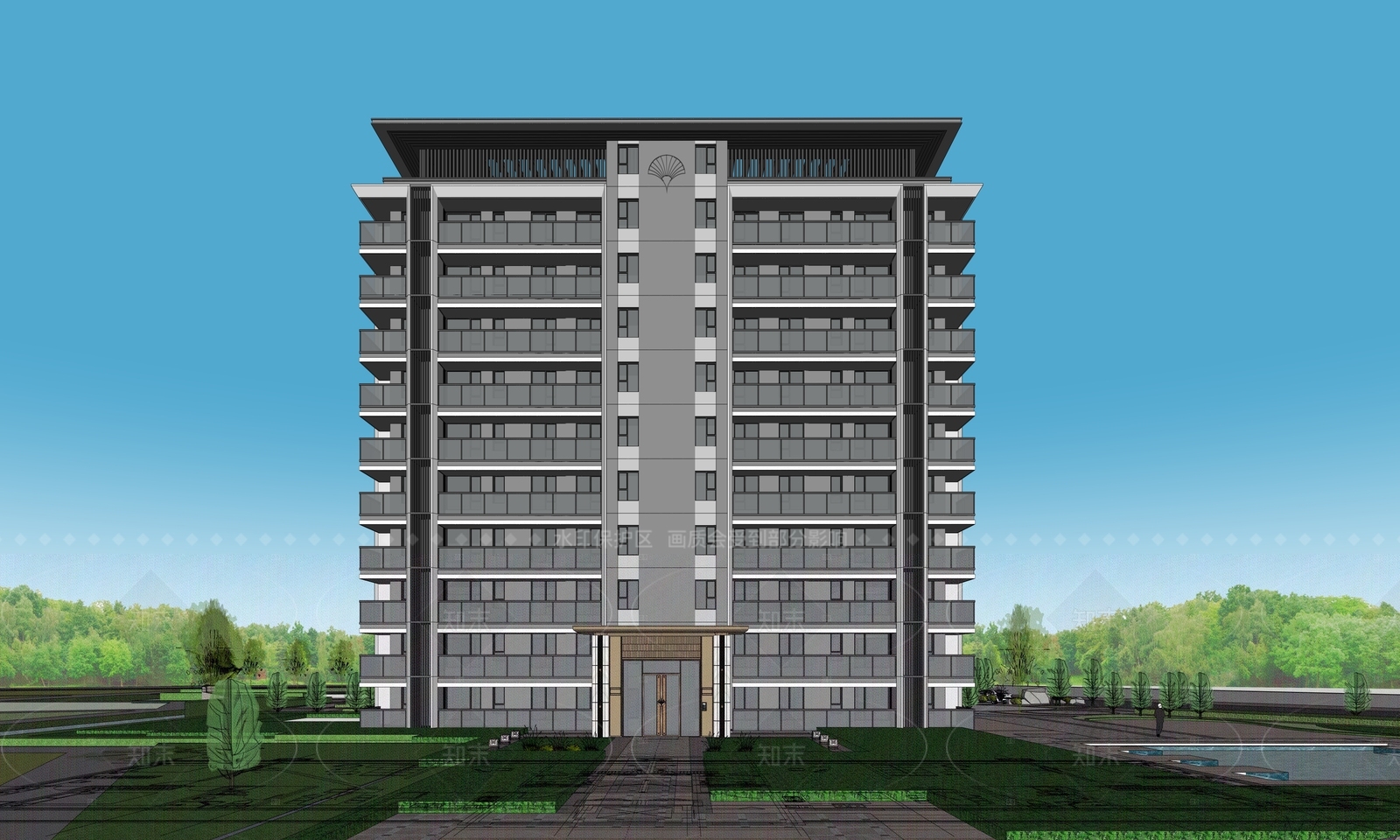 现代轻奢高层住宅SU模型下载【ID:1208559314】