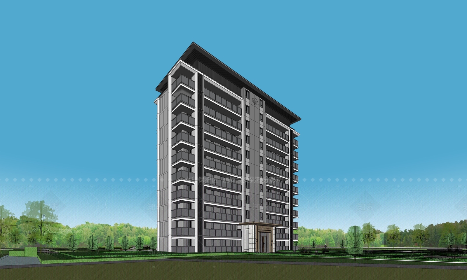 现代轻奢高层住宅SU模型下载【ID:1208559314】