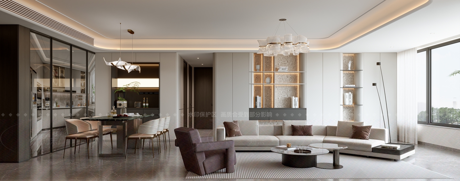 现代简约大平层客餐厅3D模型下载【ID:1208560187】