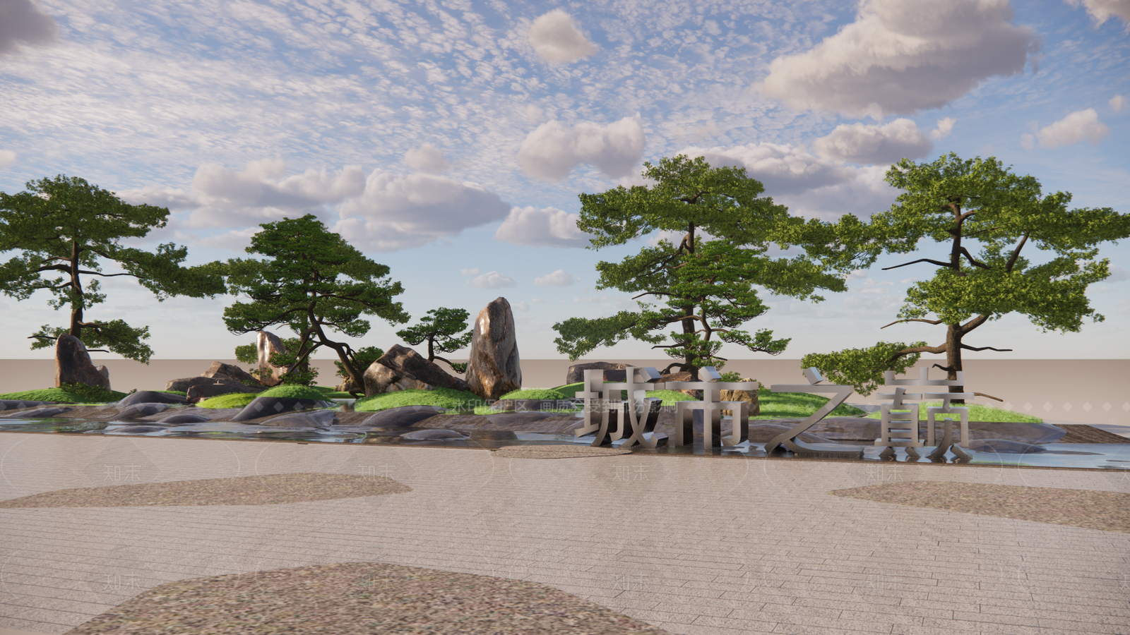 现代新中式人工水池SU模型下载【ID:1208561152】