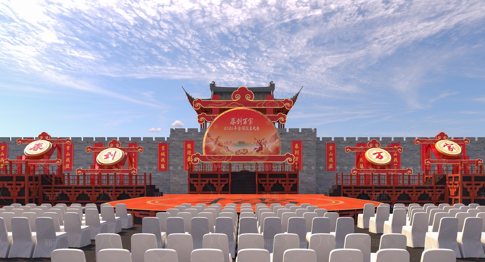 新中式城市广场舞台3D模型下载【ID:1208561673】