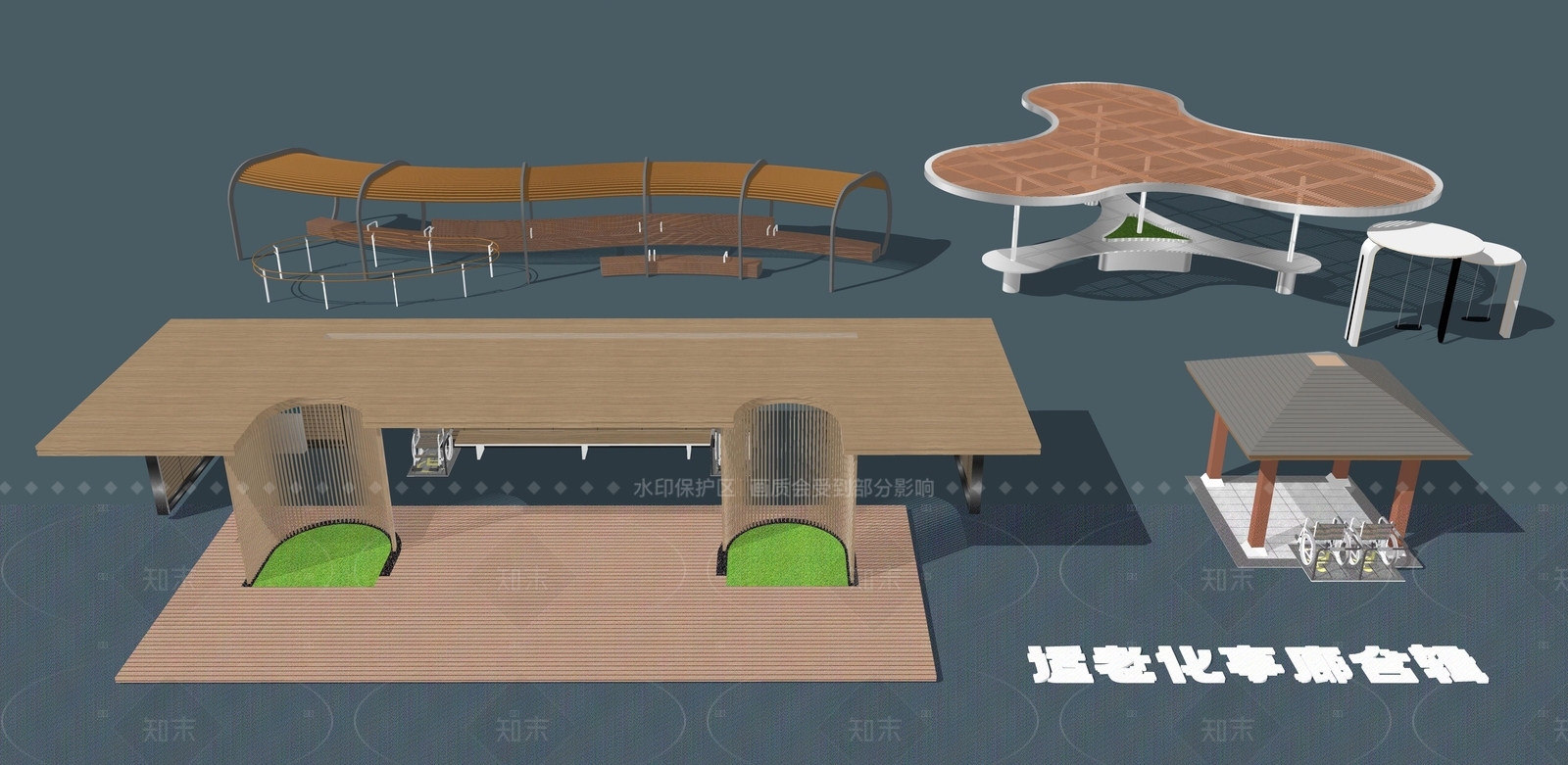 现代廊架SU模型下载【ID:1208561838】