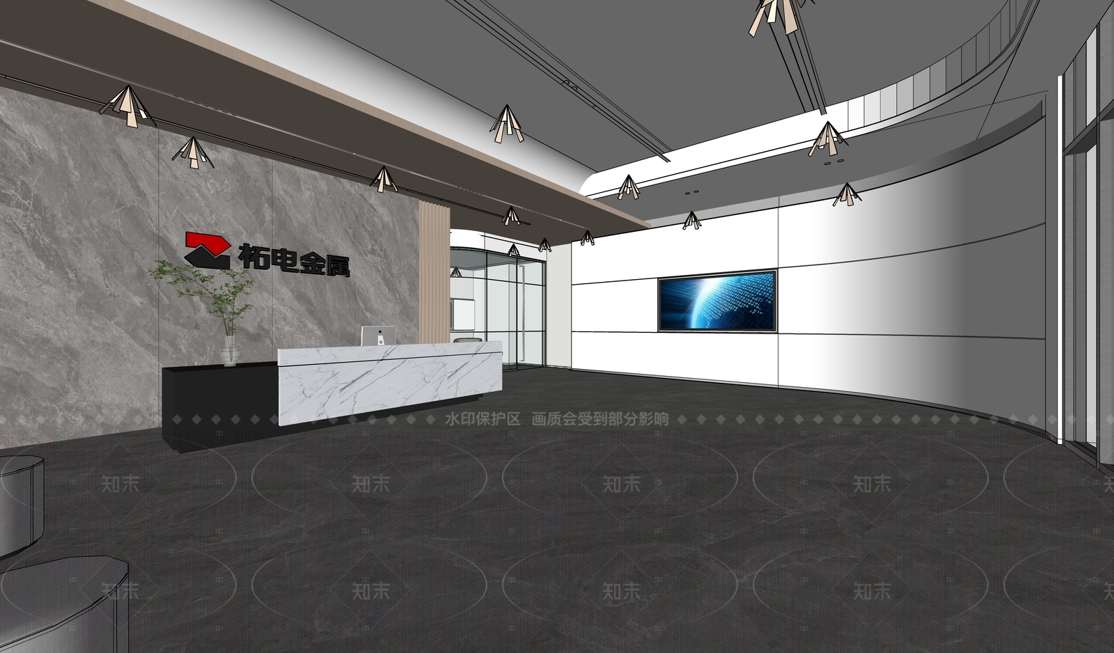 现代简约办公大堂SU模型下载【ID:1208562805】