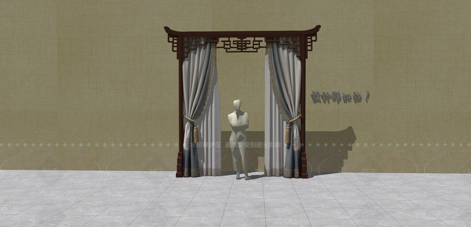 新中式中式窗帘SU模型下载【ID:1208565205】