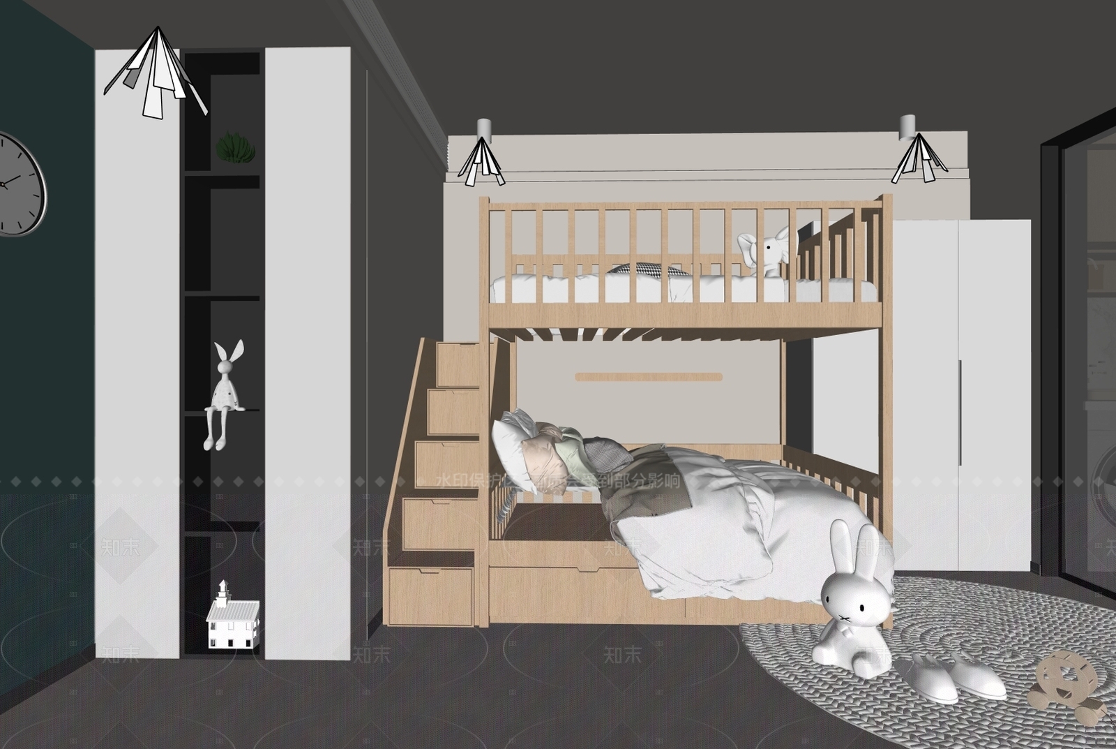 现代原木通用儿童房SU模型下载【ID:1208566288】