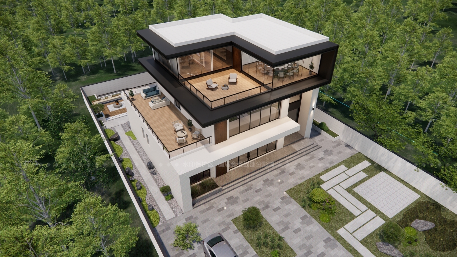 现代简约别墅SU模型下载【ID:1208568071】