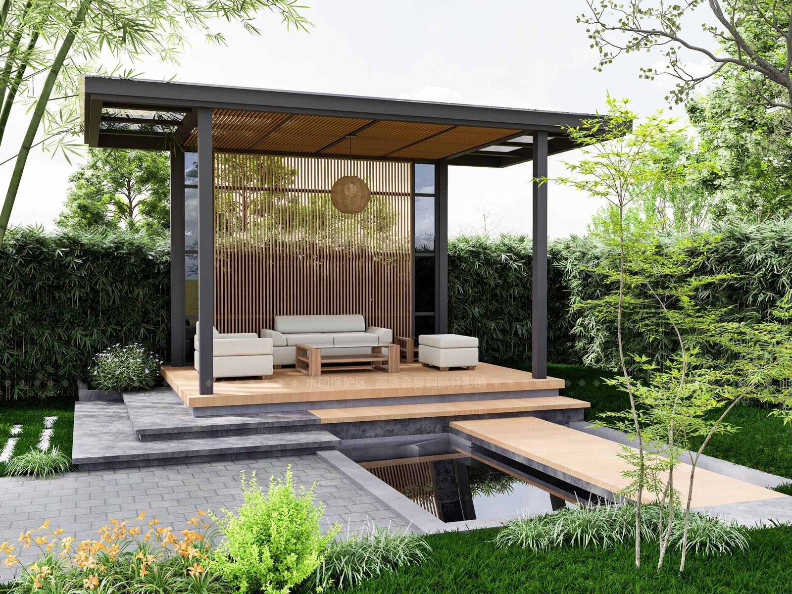 新中式现代亭子SU模型下载【ID:1208571361】