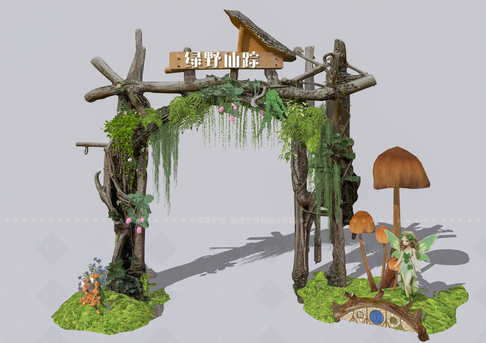 欧式原木入口大门SU模型下载【ID:1208573734】