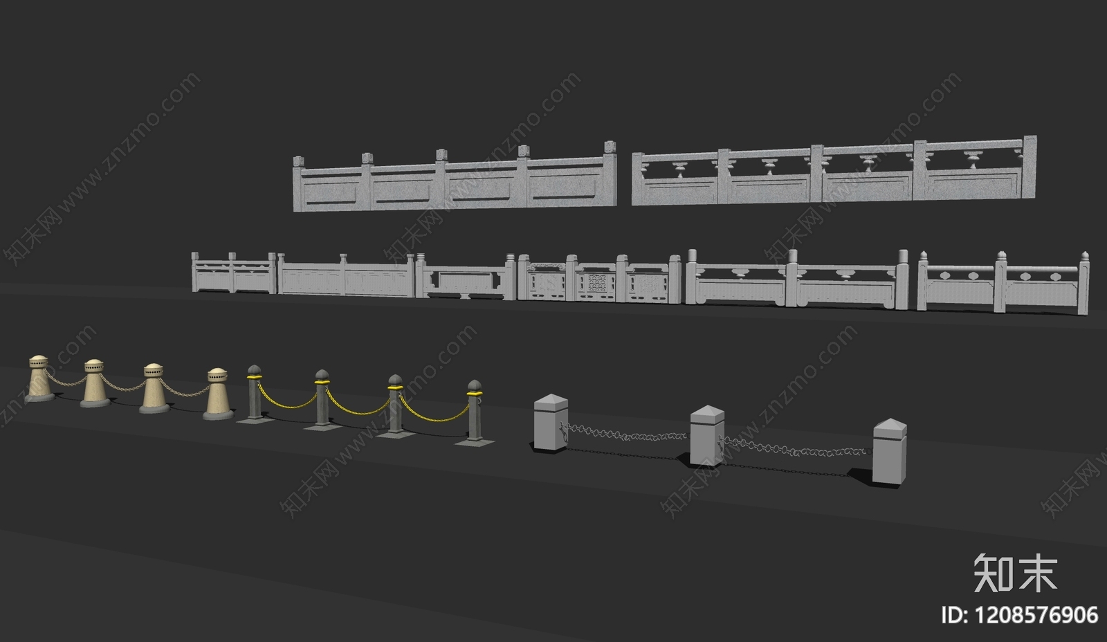 新中式中式石材围挡SU模型下载【ID:1208576906】