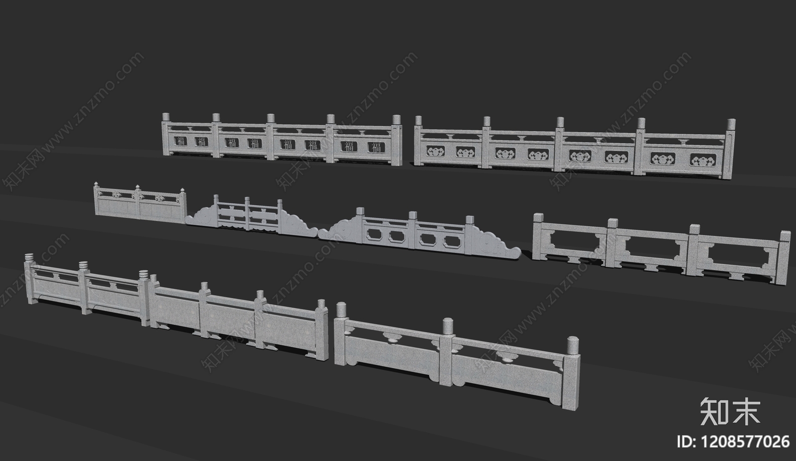 新中式中式石材围挡SU模型下载【ID:1208577026】