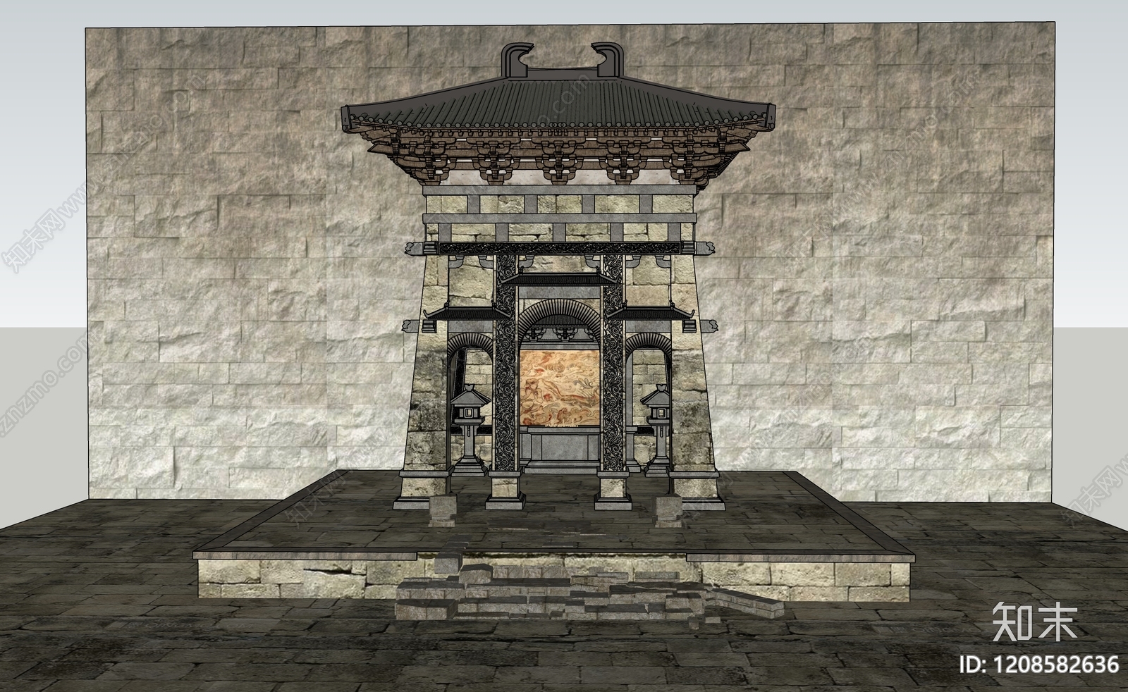 中式寺庙建筑SU模型下载【ID:1208582636】
