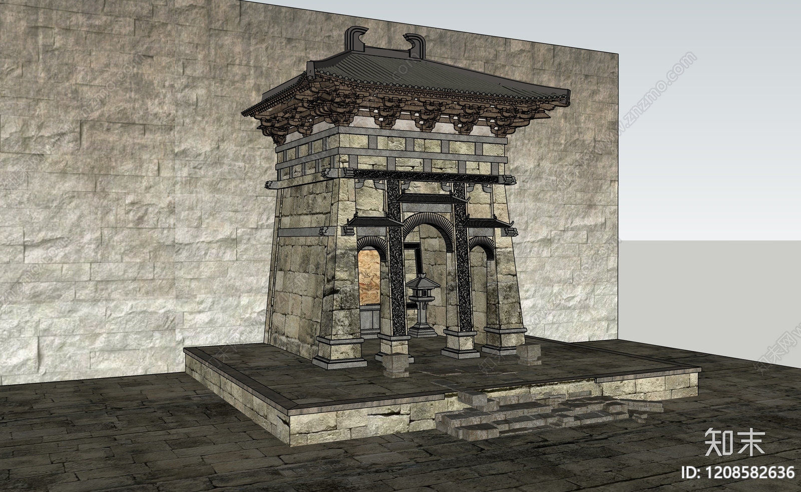 中式寺庙建筑SU模型下载【ID:1208582636】