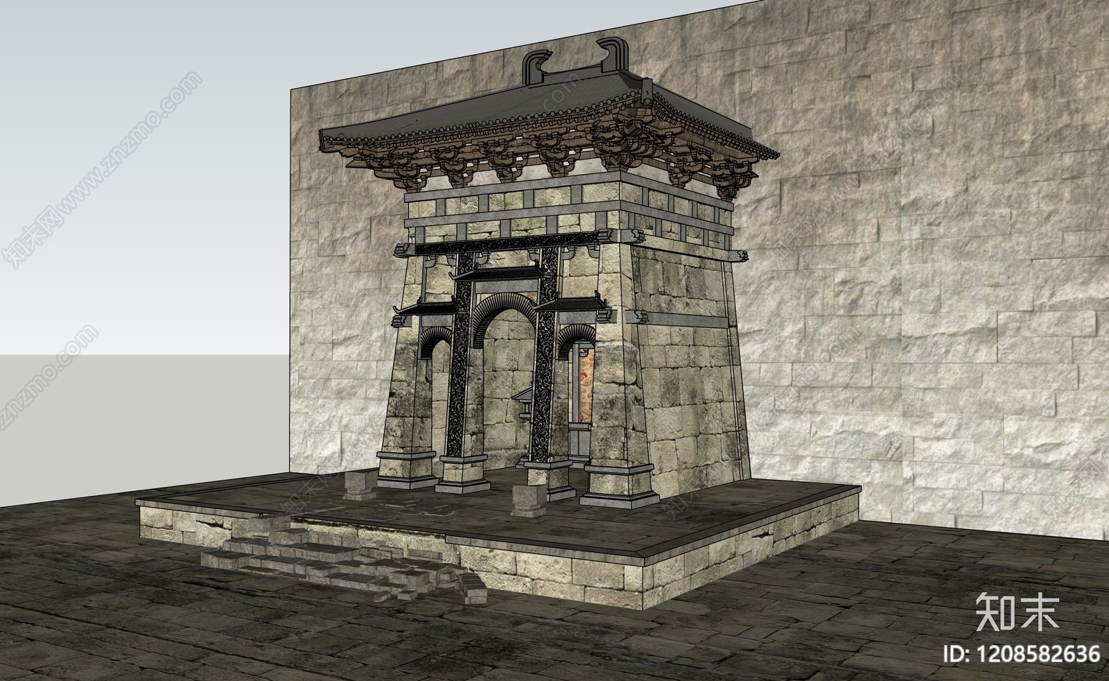 中式寺庙建筑SU模型下载【ID:1208582636】