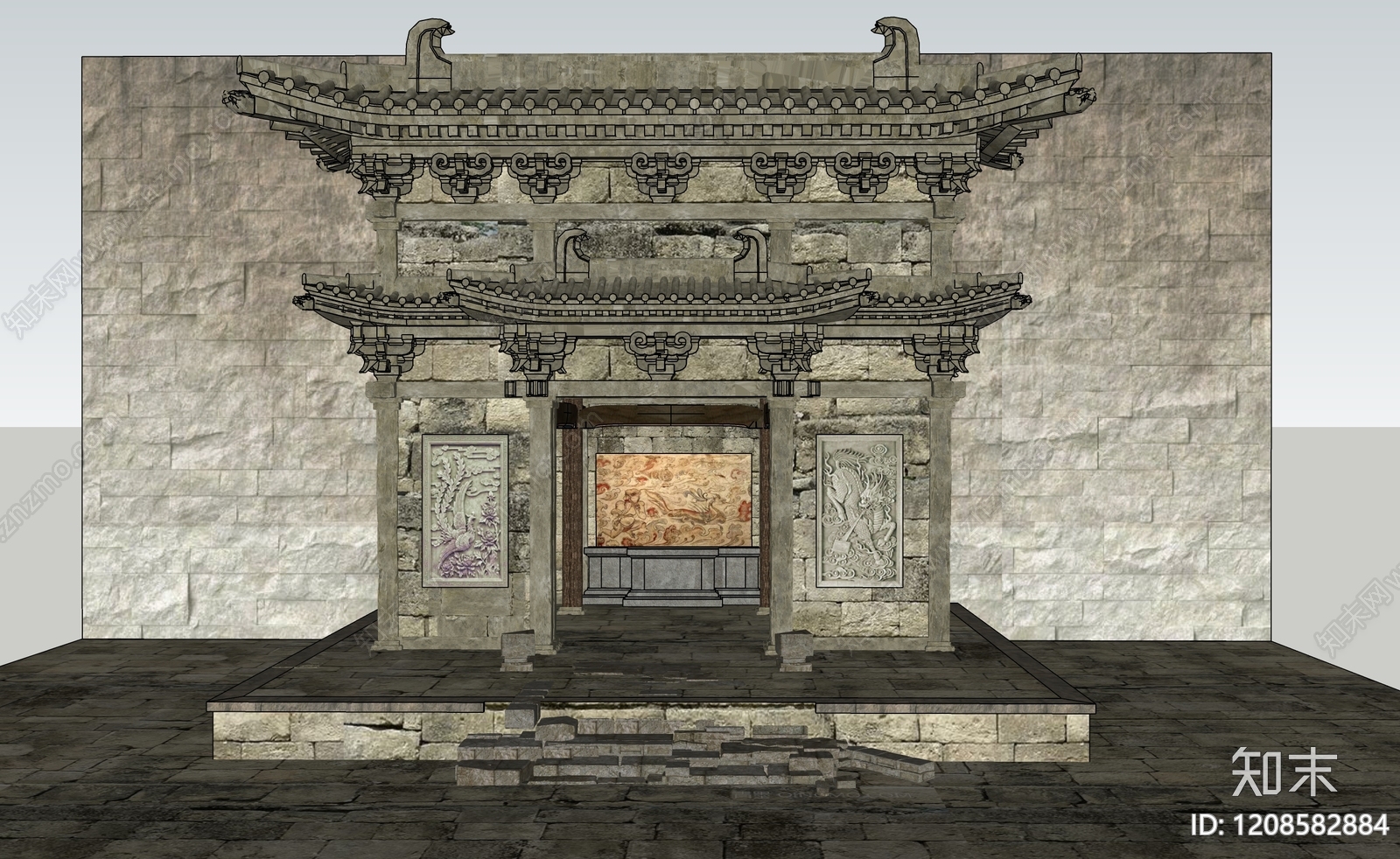 中式寺庙建筑SU模型下载【ID:1208582884】