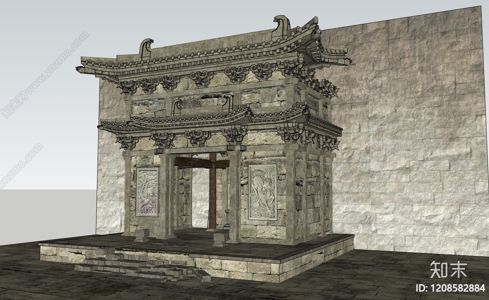 中式寺庙建筑SU模型下载【ID:1208582884】