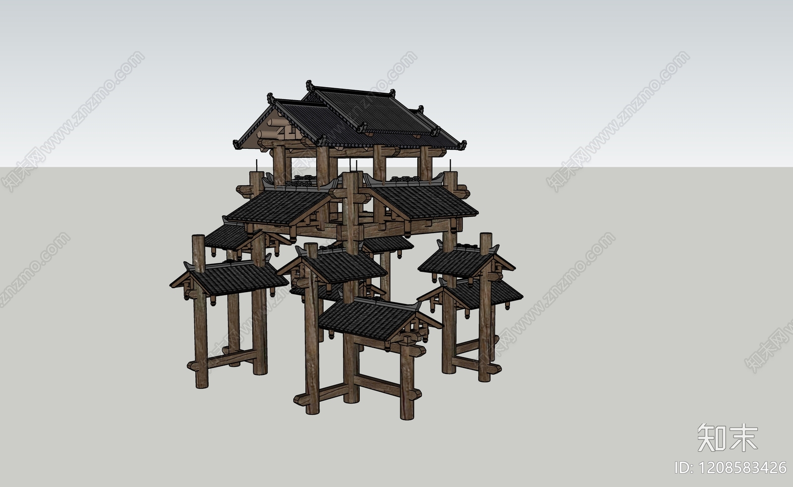 新中式艺术装置SU模型下载【ID:1208583426】