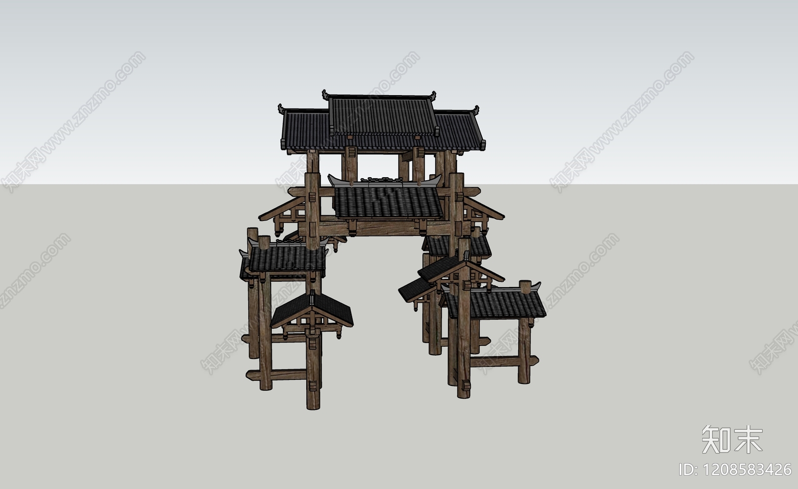 新中式艺术装置SU模型下载【ID:1208583426】