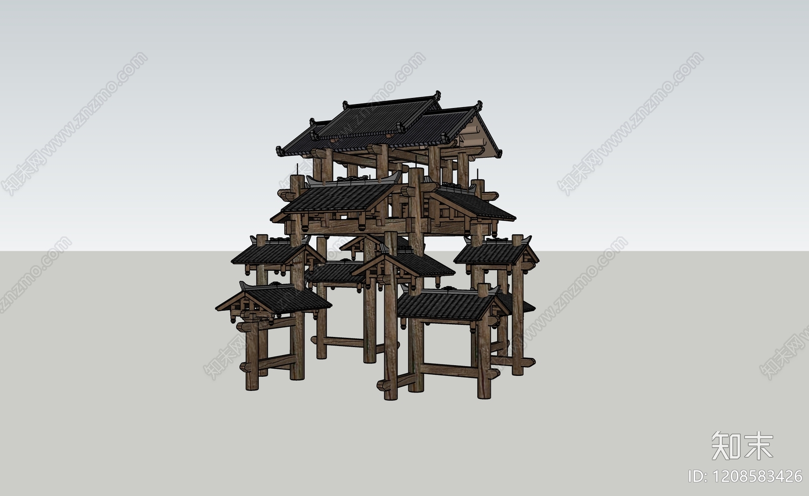 新中式艺术装置SU模型下载【ID:1208583426】