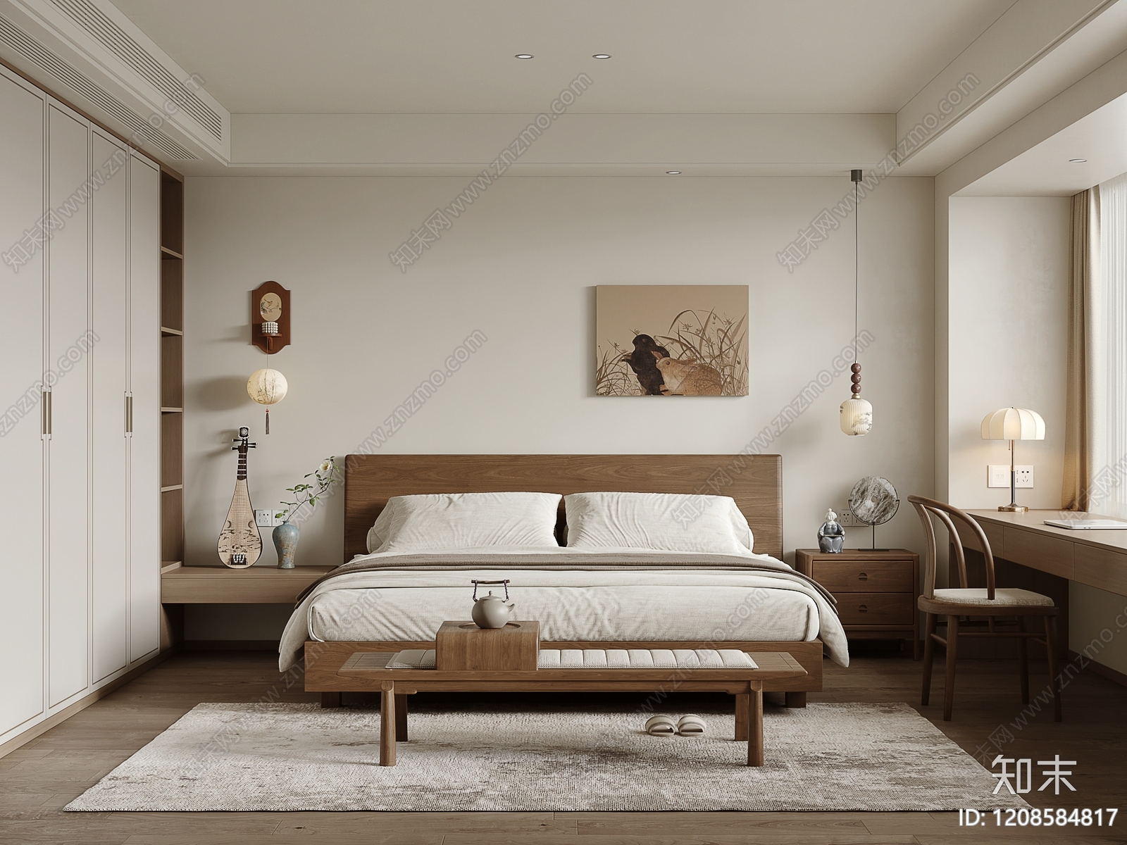 新中式宋式卧室3D模型下载【ID:1208584817】