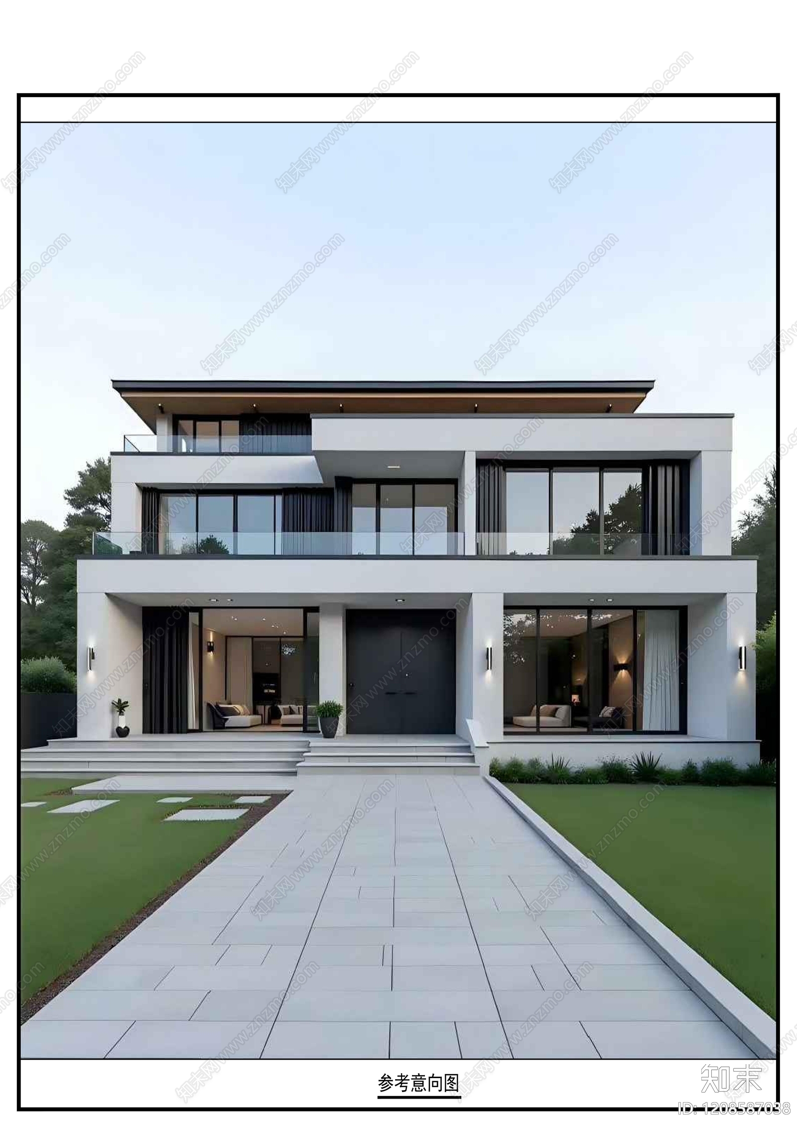 现代别墅建筑施工图下载【ID:1208587038】